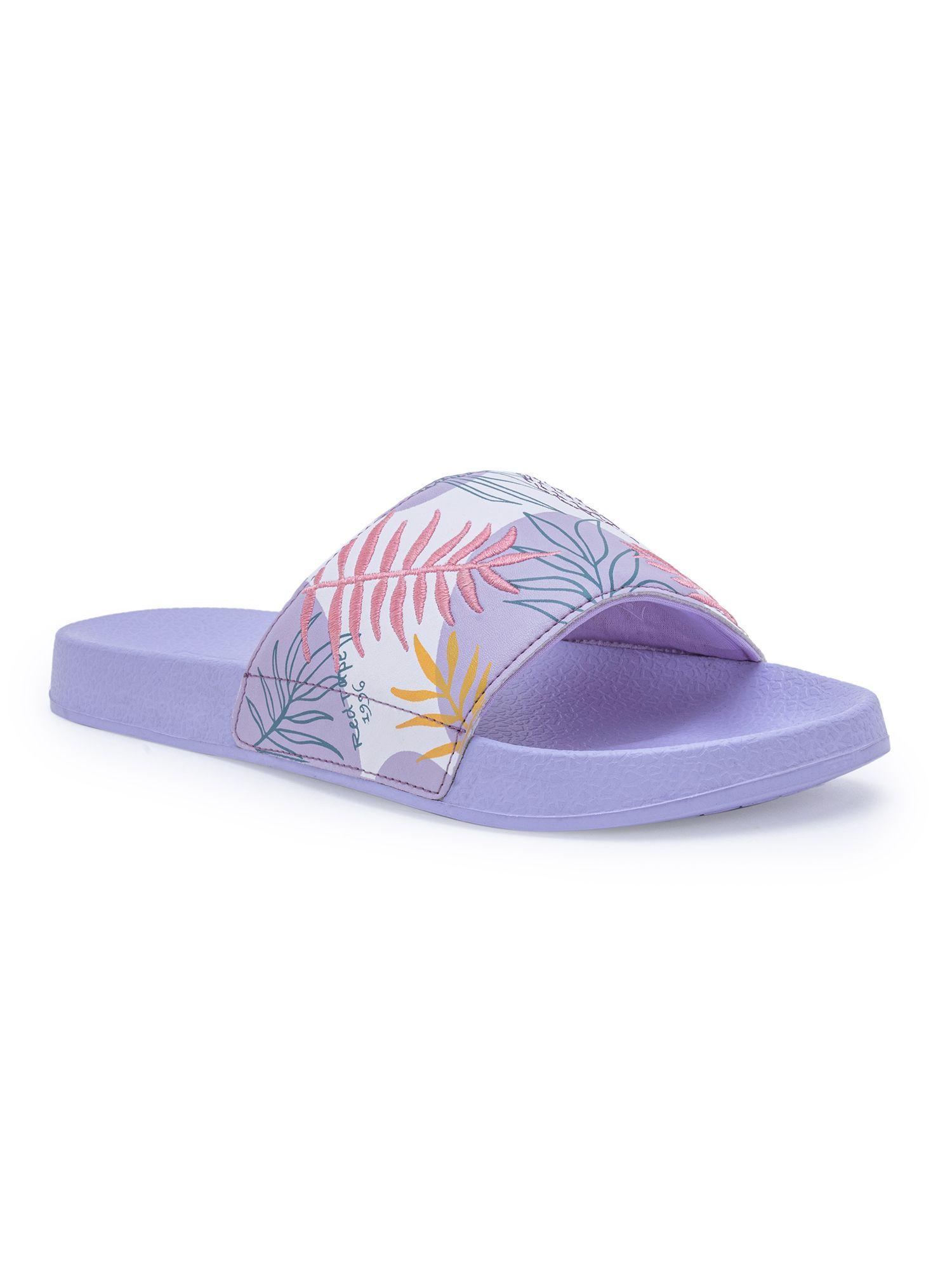 women's printed lavender sliders