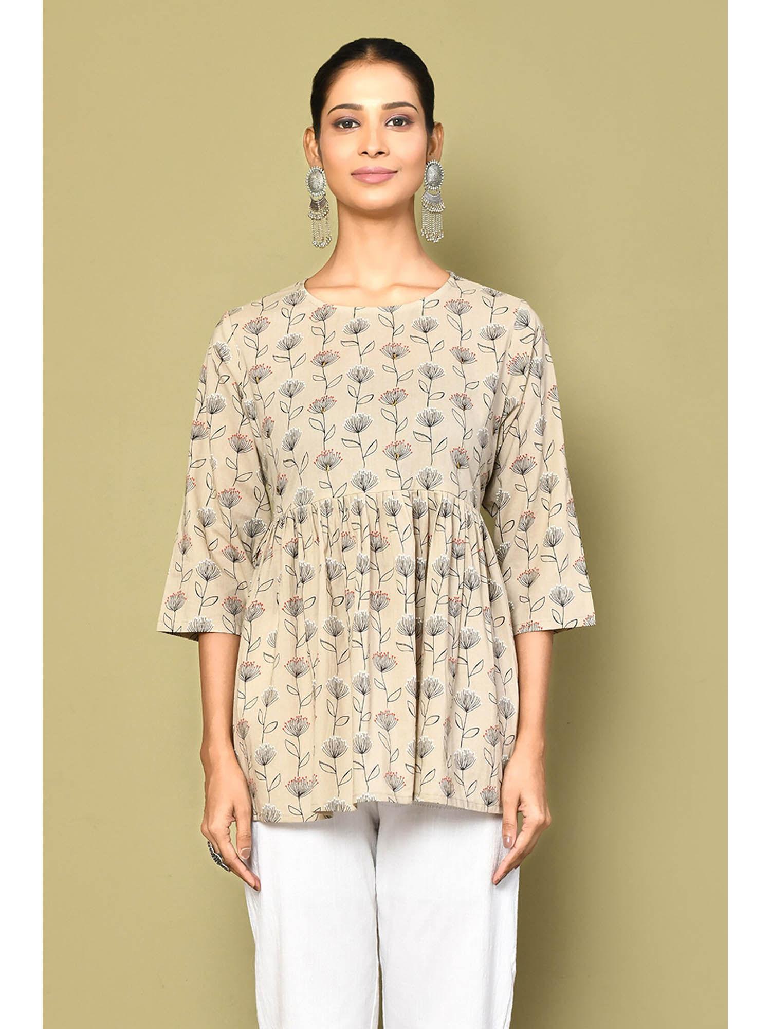 women's printed short beige tunic