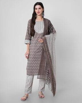 women's printed straight kurta set