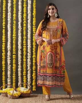 women's printed straight kurta set