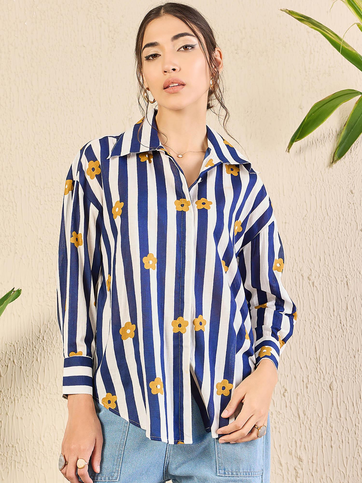 women's printed stripes cotton shirt