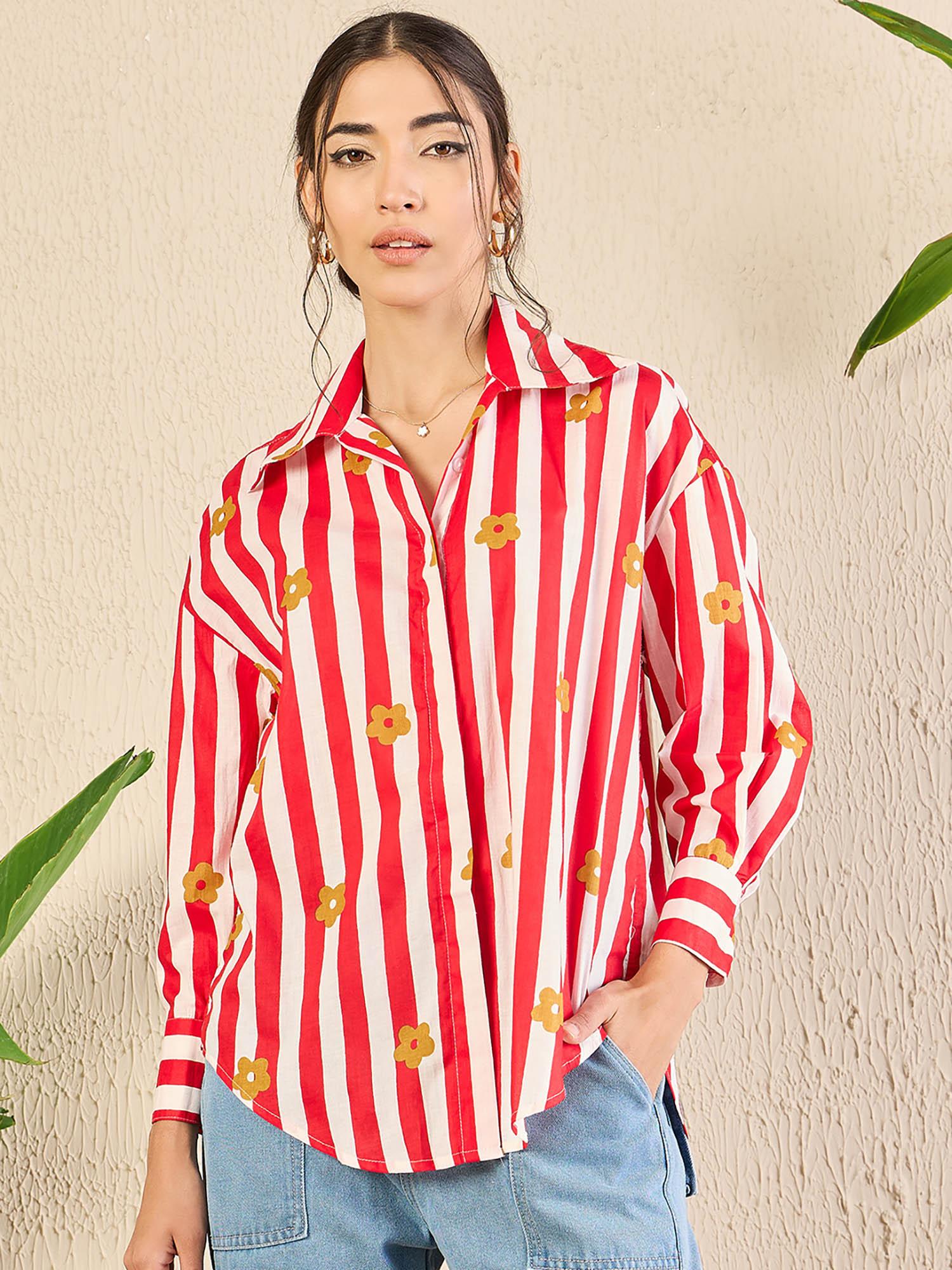 women's printed stripes cotton shirt