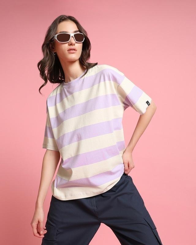 women's purple & pink striped oversized t-shirt