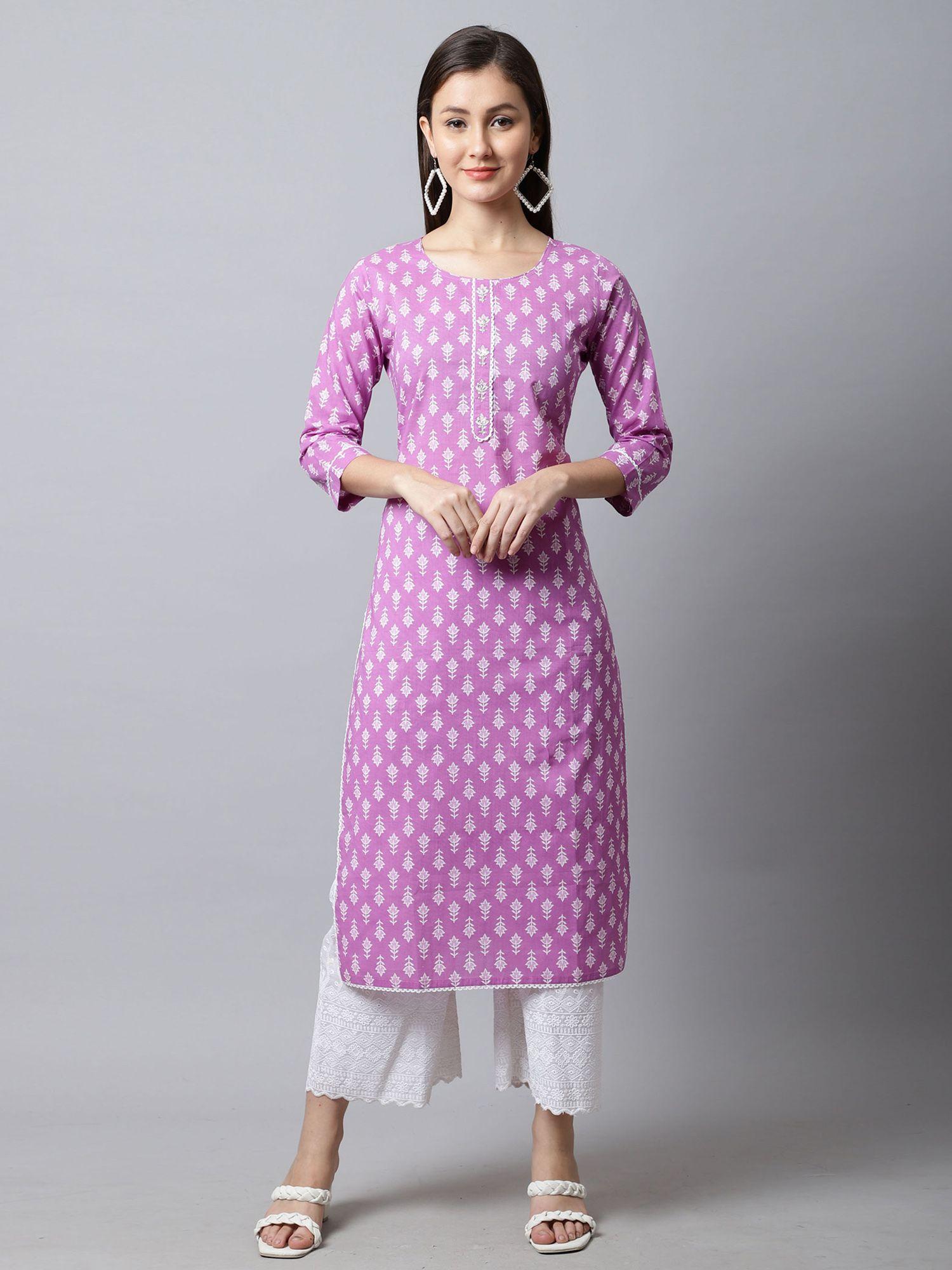 women's purple cotton jaipuri printed kurti