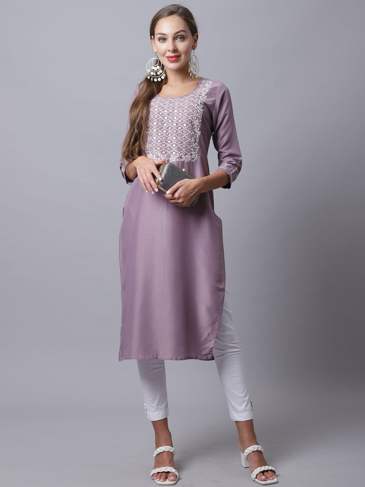 women's purple cotton jaipuri printed kurti