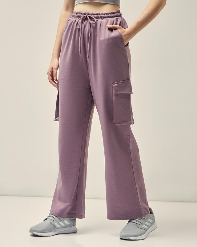 women's purple flared cargo trousers