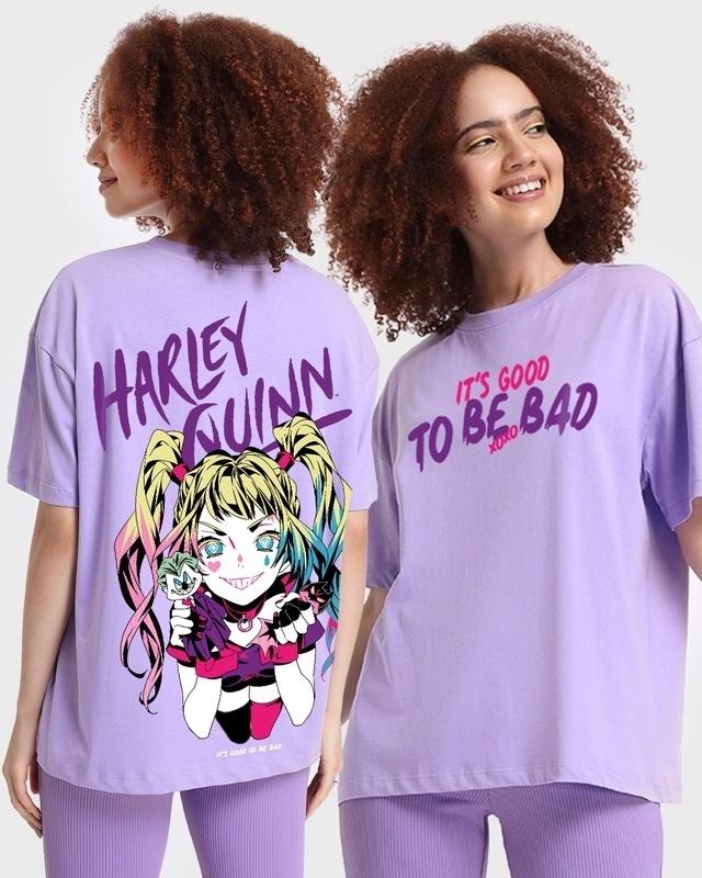women's purple good to be bad harley graphic printed oversized t-shirt