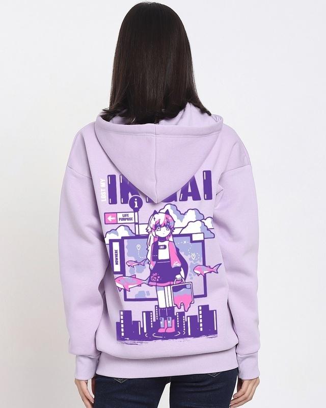 women's purple lost ikigai graphic printed oversized hoodies