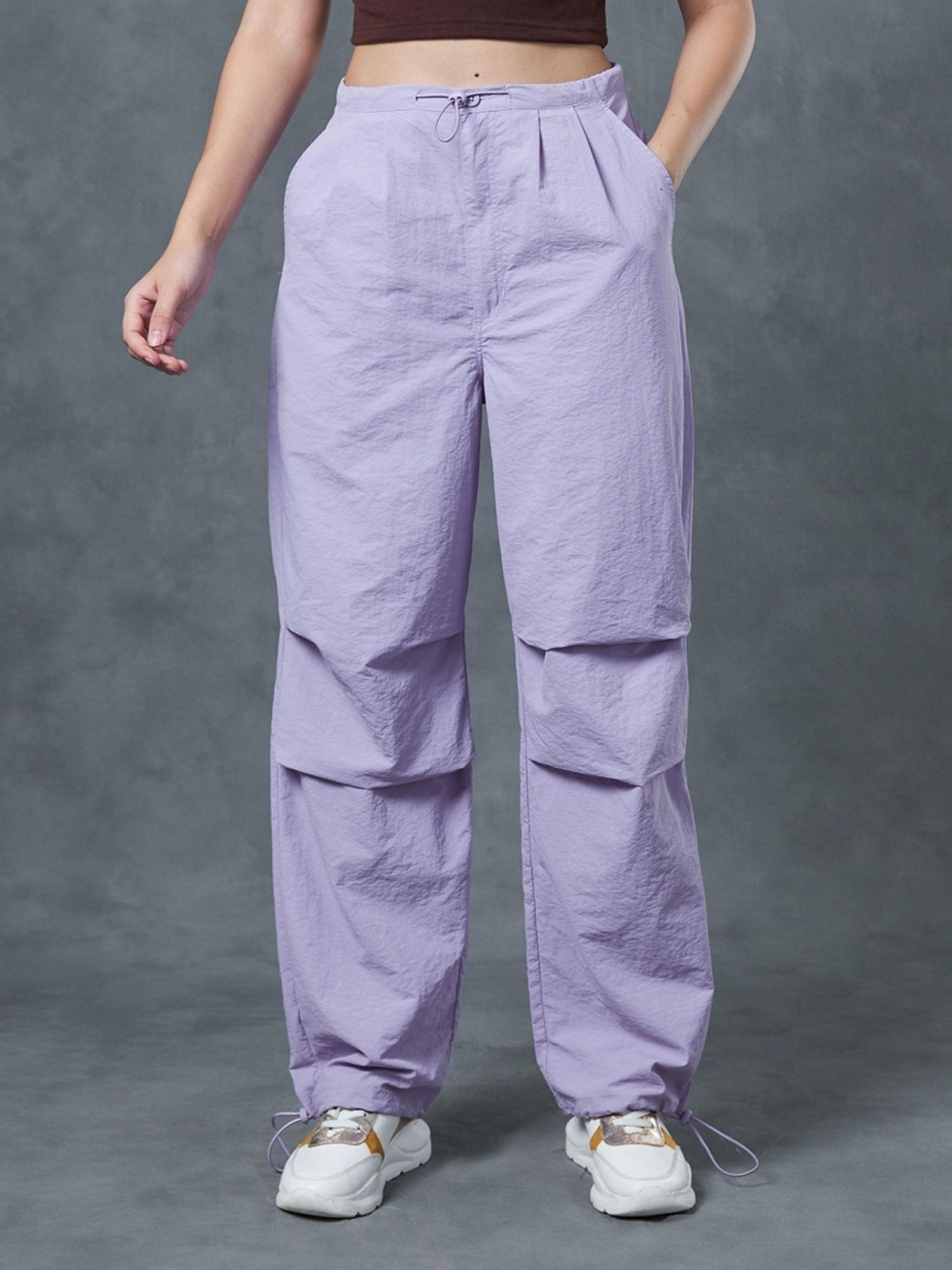 women's purple oversized parachute pants