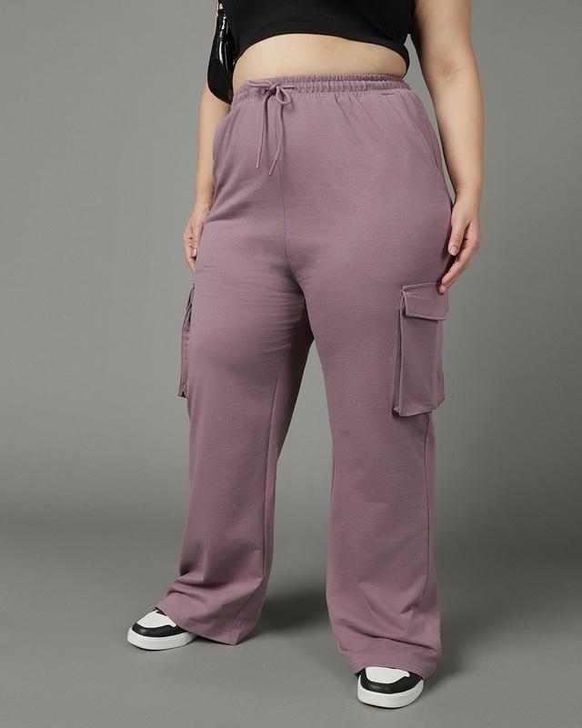 women's purple plus size flared cargo trousers