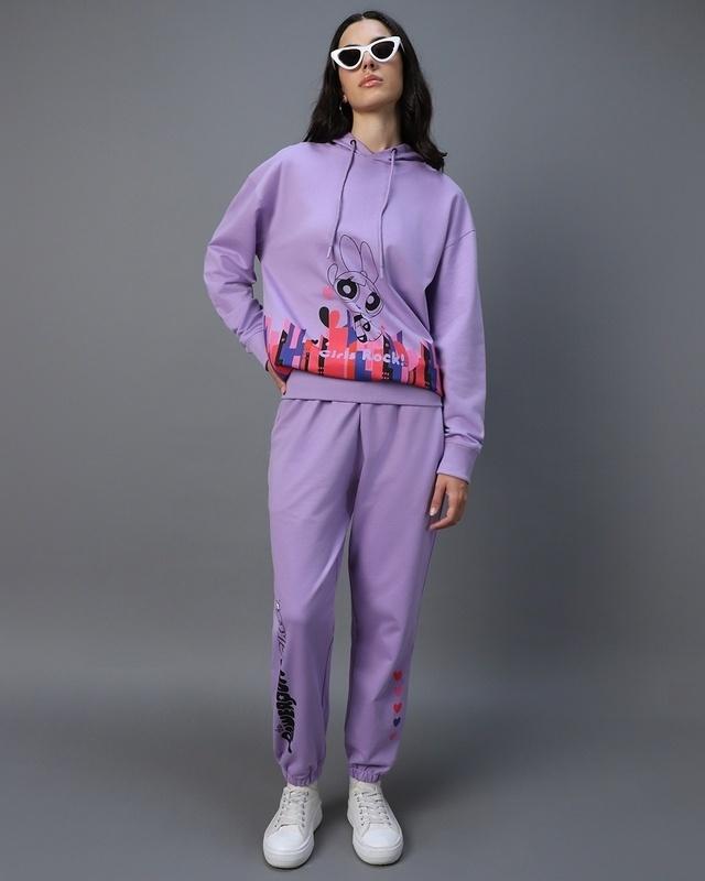 women's purple powerpuff graphic printed co-ordinates