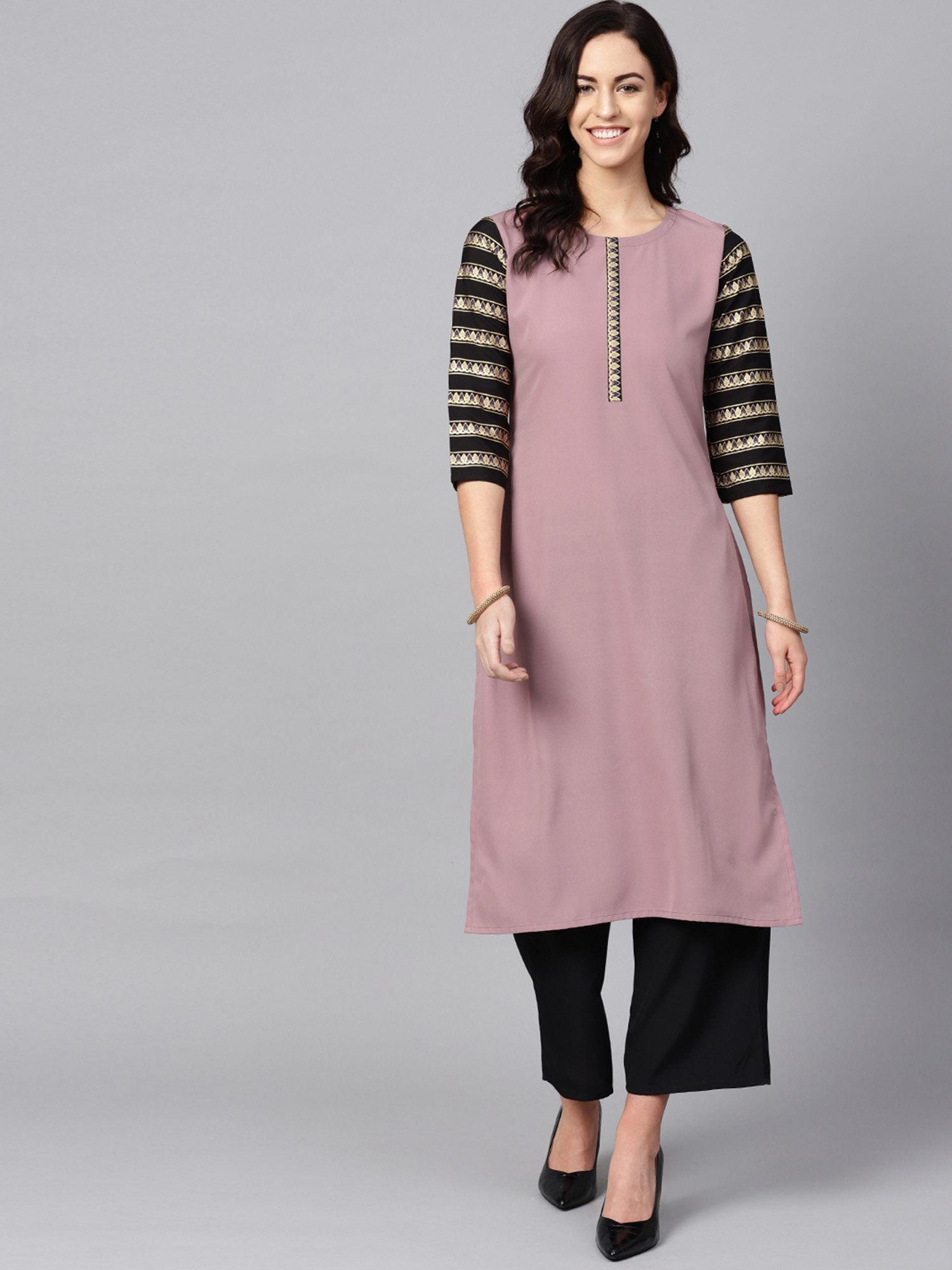 women's purple solid straight crepe kurta