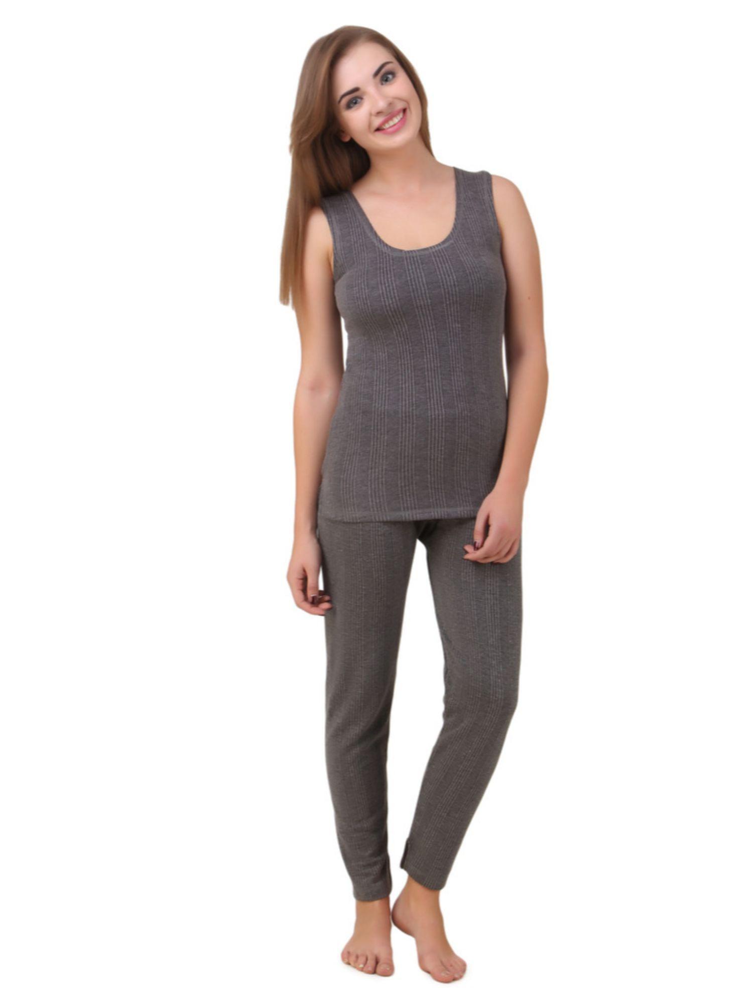 women's quilted thermal sleeveless top and trouser set set of 2 - charcoal grey