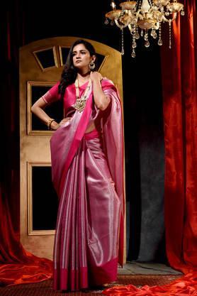women's rani cotton tissue saree with blouse piece - pink