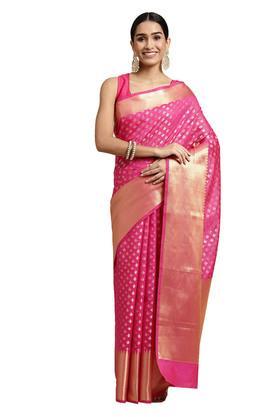 women's rani pink banarasi opera silk saree with blouse piece - pink