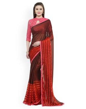 women's red brasso ethnic motif saree saree