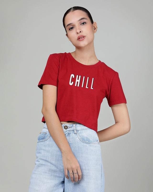 women's red chill typography short top