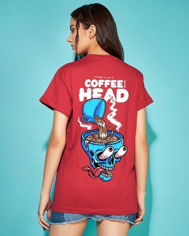 women's red coffee head graphic printed boyfriend t-shirt