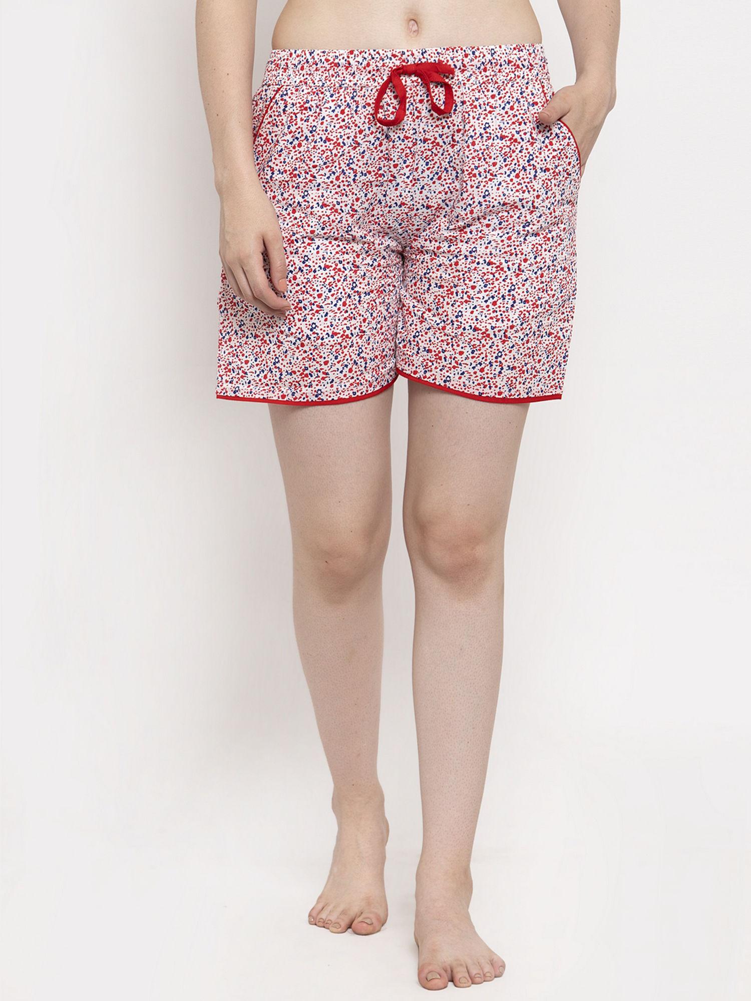 women's red cotton printed shorts