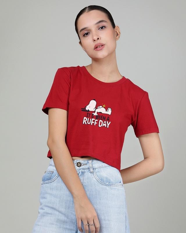 women's red it's been a ruff day graphic printed short top