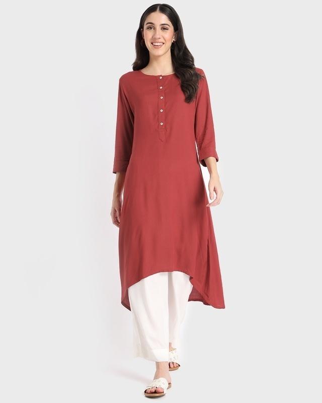 women's red mid kurta