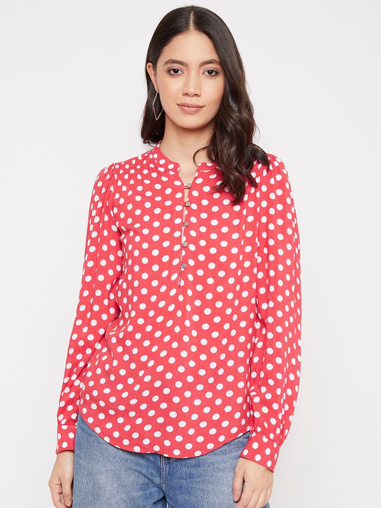 women's red polka dots tops