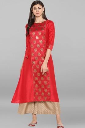 women's red poly silk kurta with palazzo (set038) - red