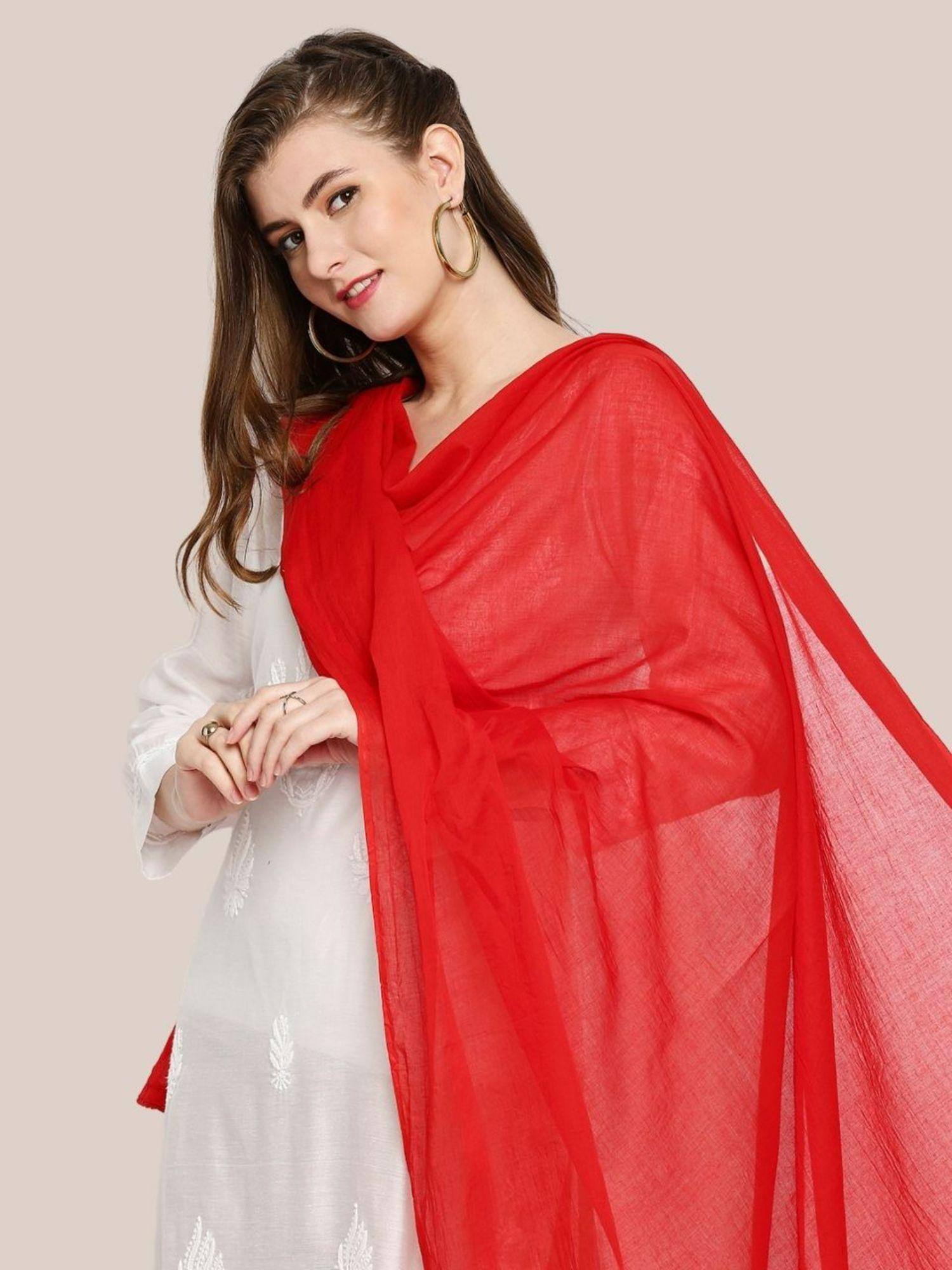 women's red pure cotton dupatta