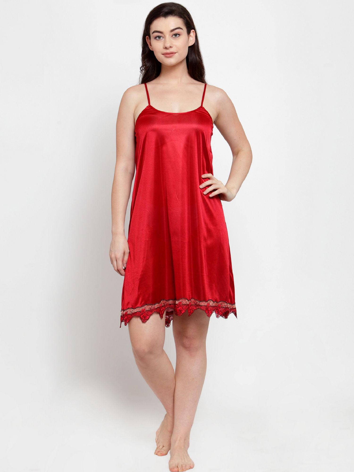 women's red solid satin babydoll (free size)