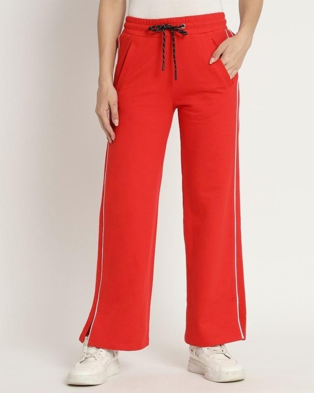 women's red straight fit slit casual korean pants