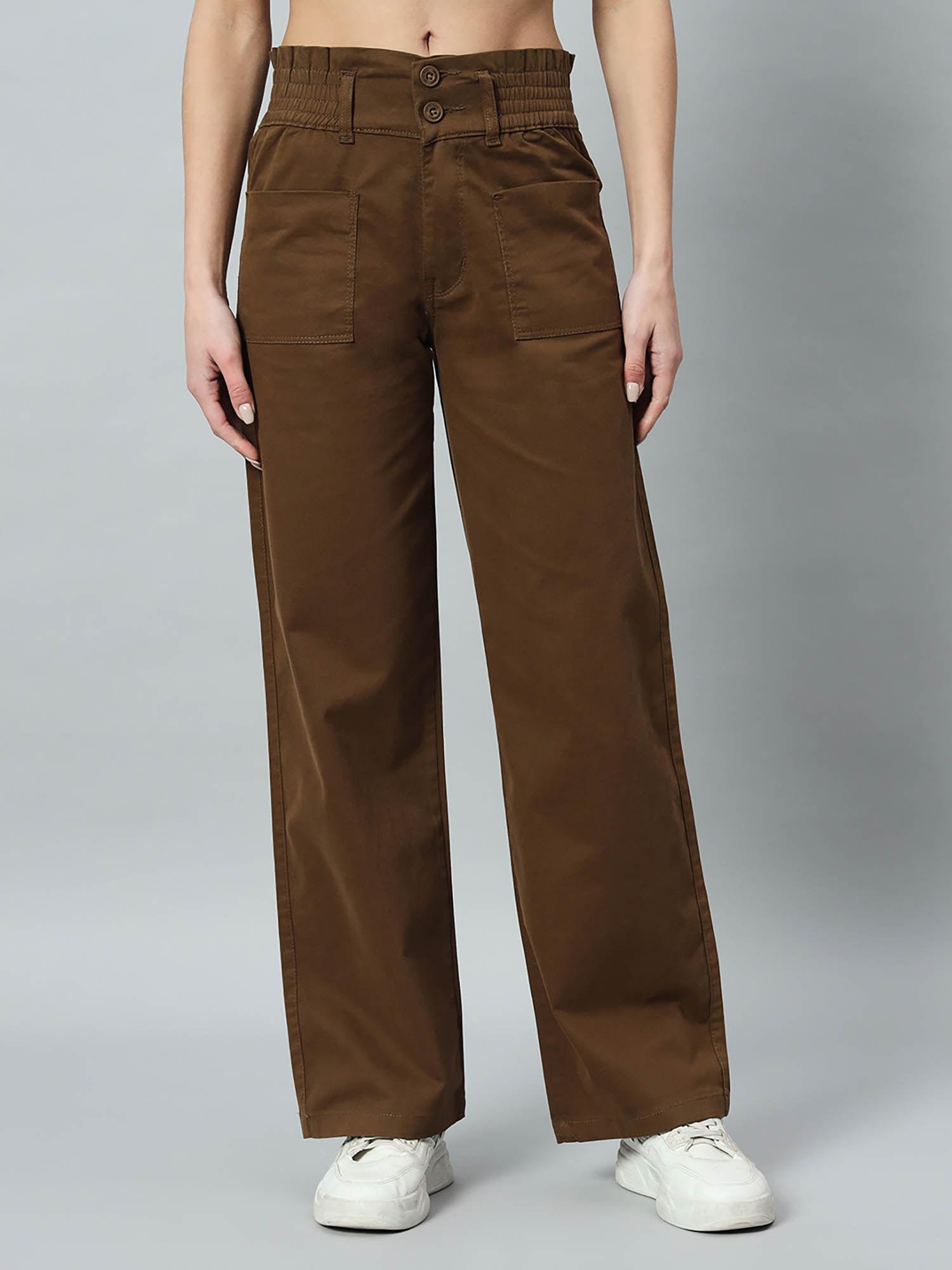 women's regular brown trousers