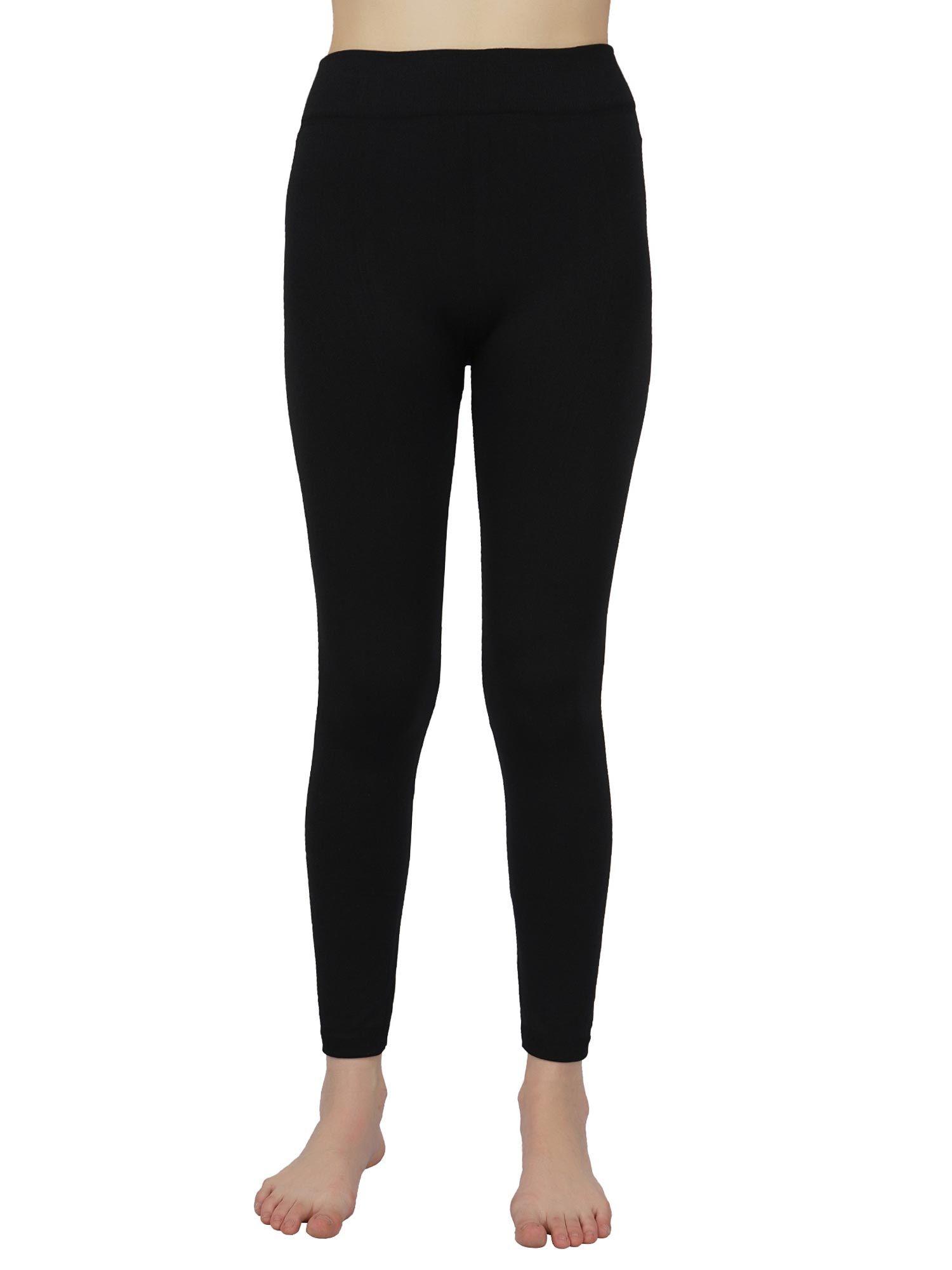 women's regular fit fleece warm inner wear thermal tights leggings -black