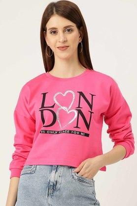 women's regular fit printed round neck sweatshirt - fuchsia