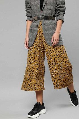 women's regular fit printed trousers - yellow