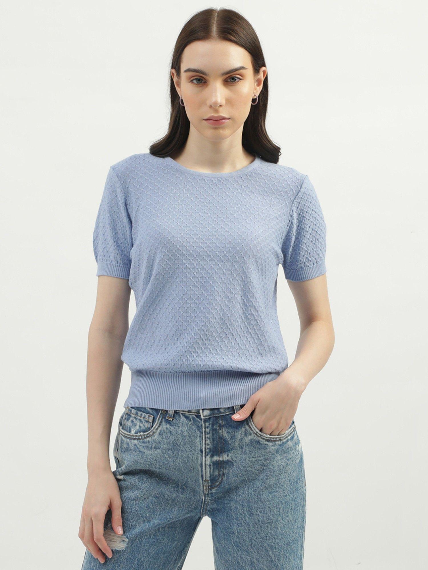 women's regular fit round neck textured t-shirt