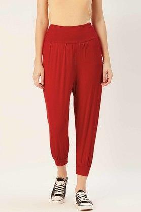 women's regular fit solid pants - red