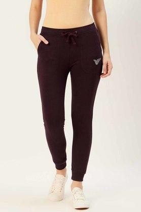 women's regular fit solid trackpants - wine