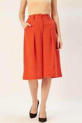 women's regular fit solid trousers - orange