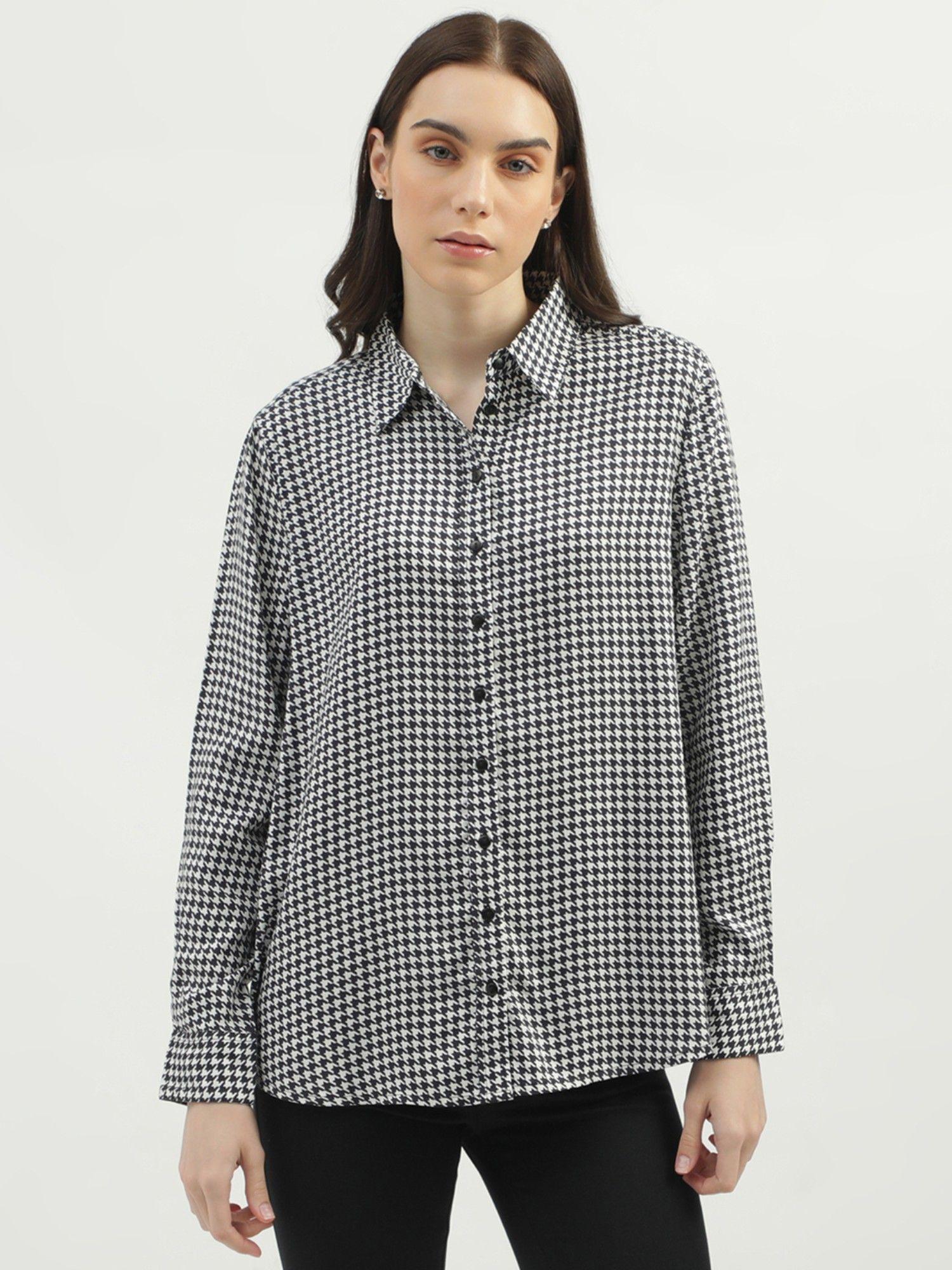 women's regular fit spread collar houndstooth shirt