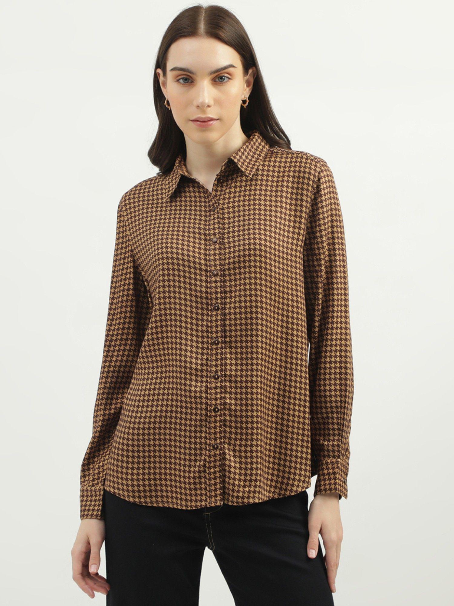 women's regular fit spread collar houndstooth shirt