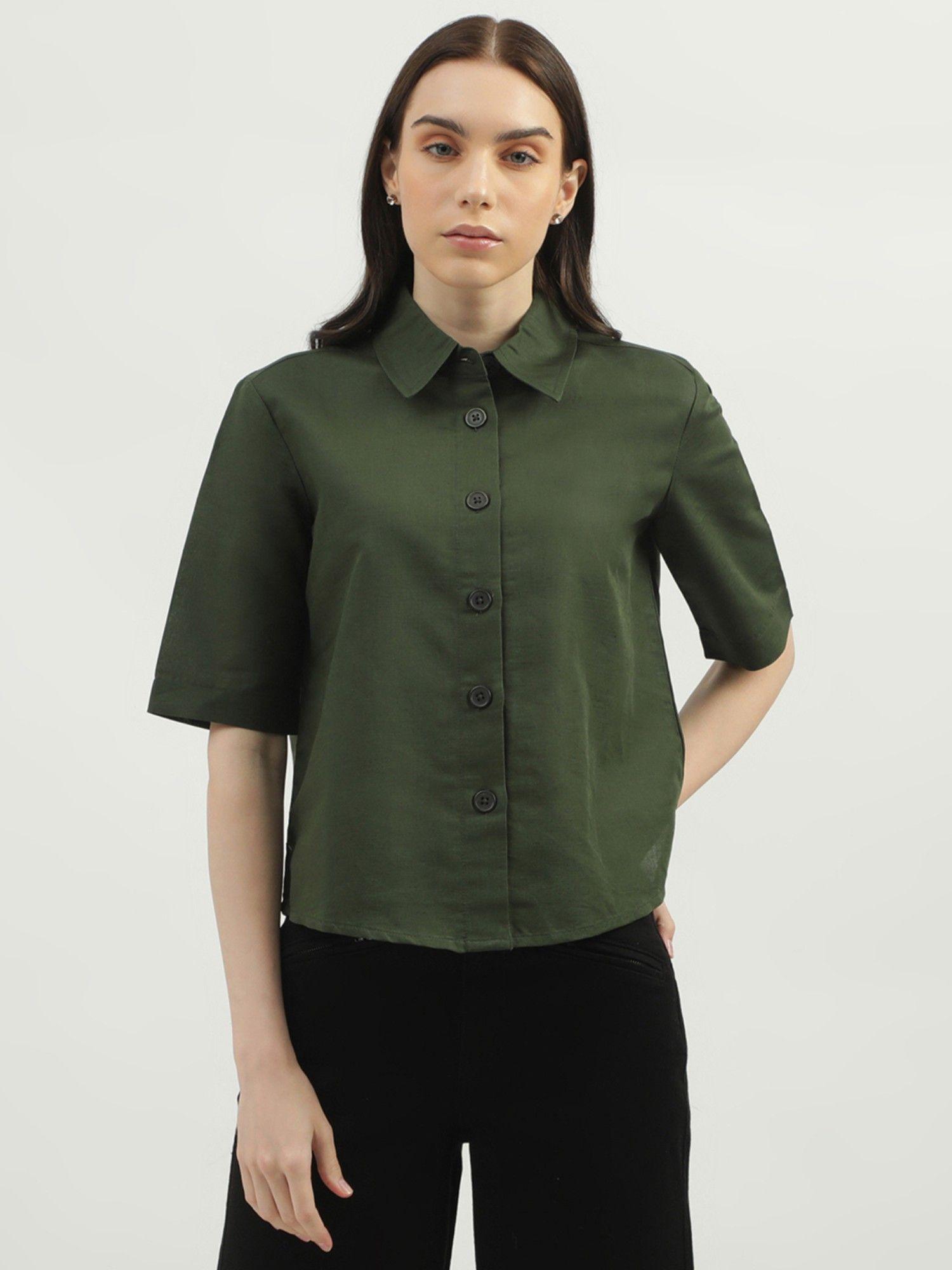 women's regular fit spread collar solid shirt