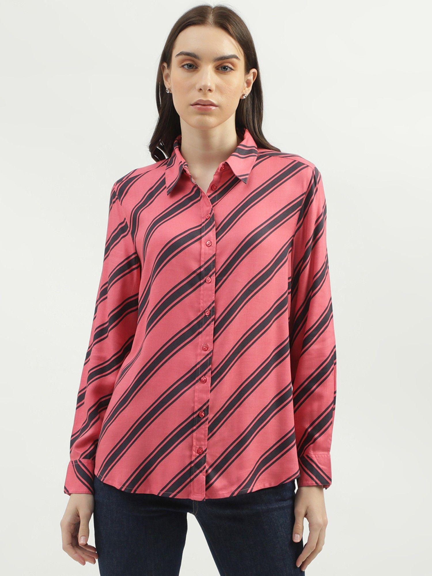 women's regular fit spread collar striped shirt