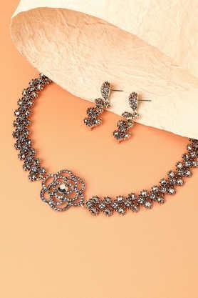 women's rose crystal jewellery set - dark silver