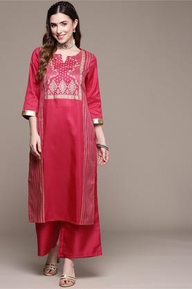 women's round neck poly silk kurta and palazzo set - pink