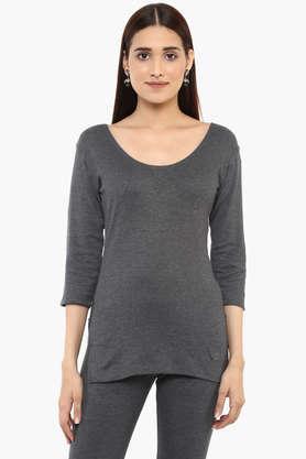 women's round neck slub thermal vest - charcoal