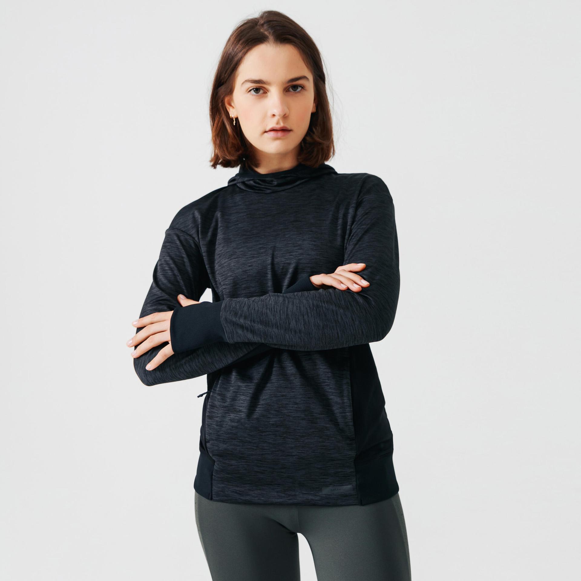 women's running hoodie warm - black