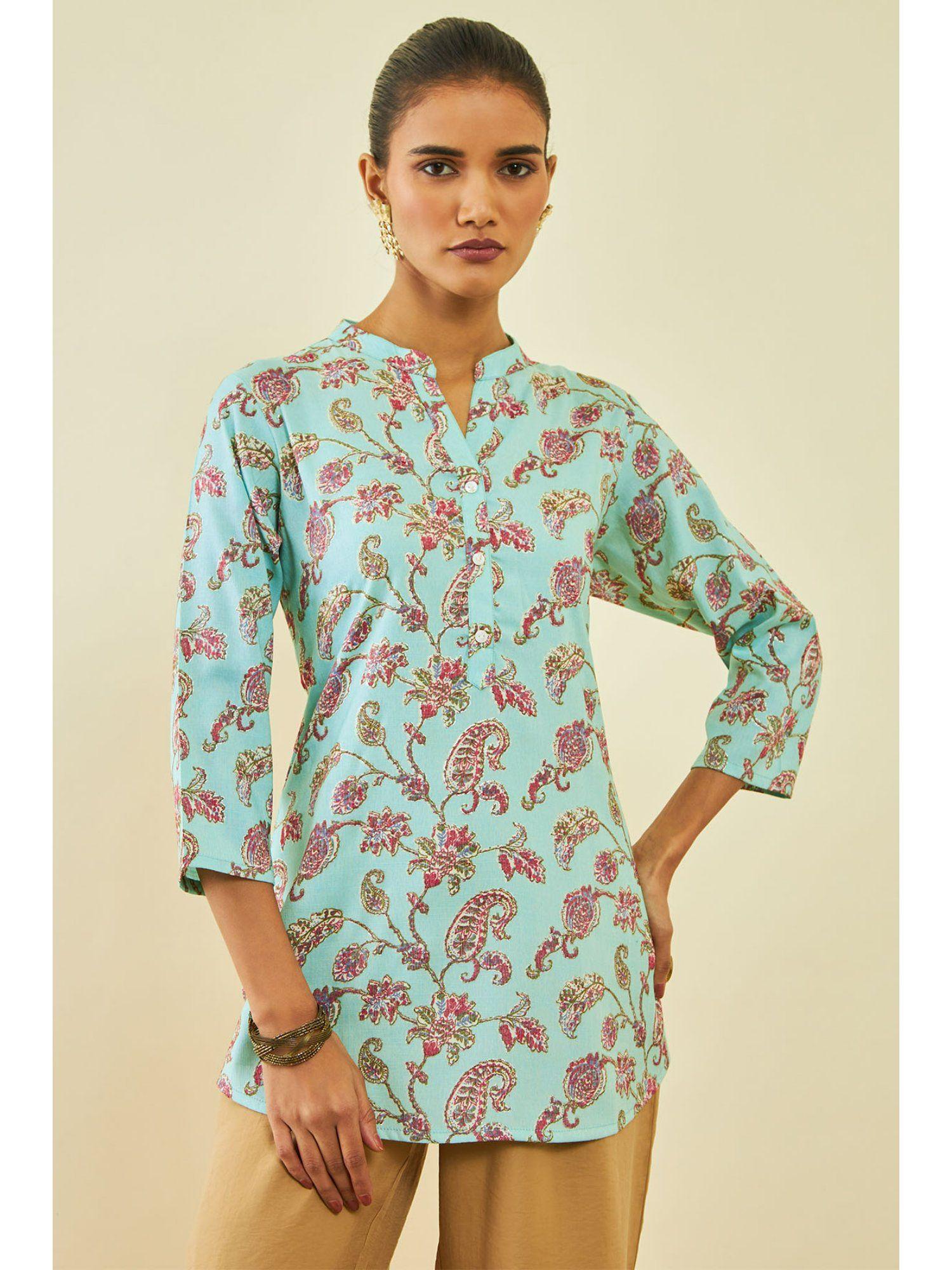 women's sap green rayon floral print tunic