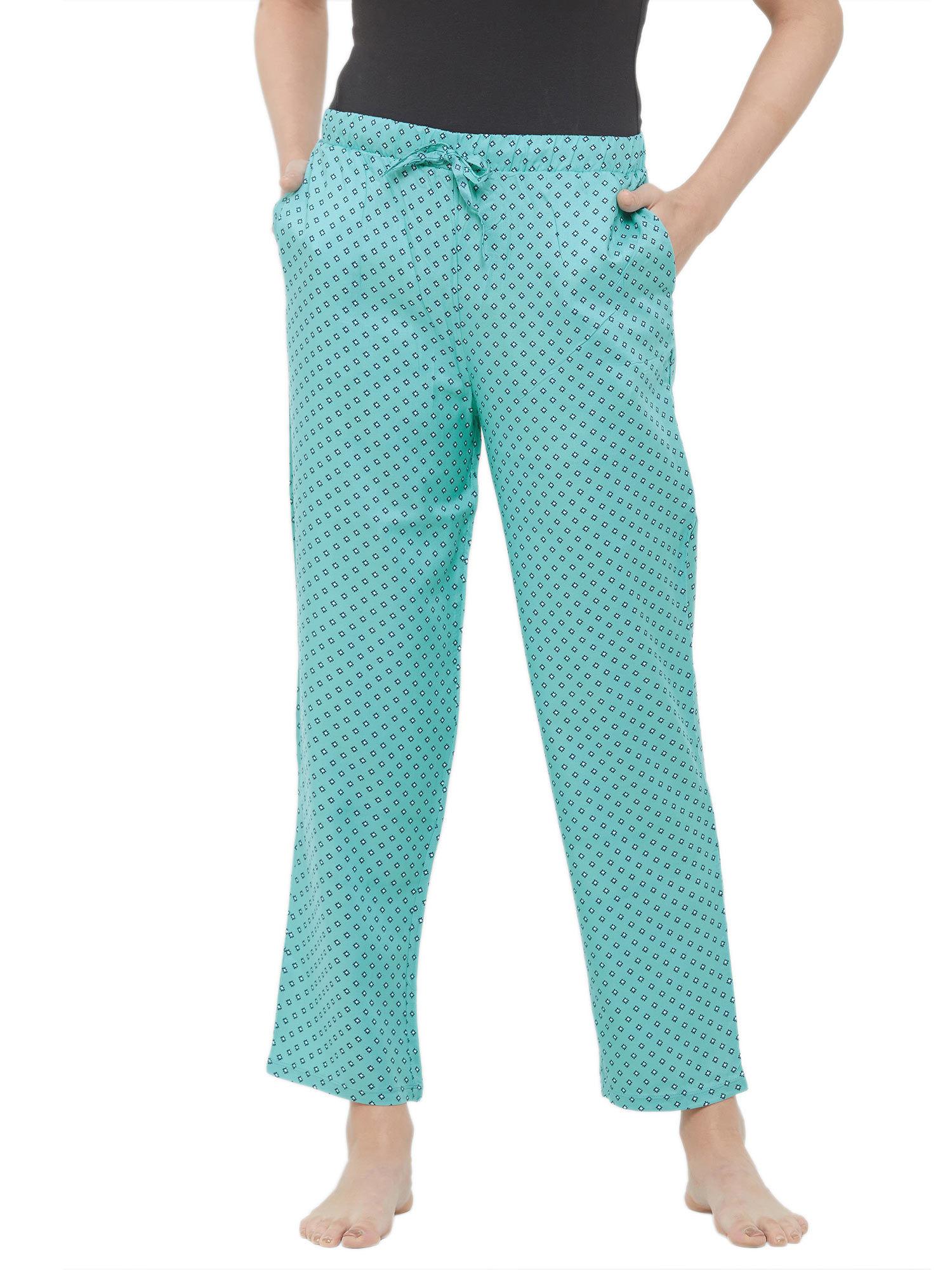 women's self design pyjama - blue