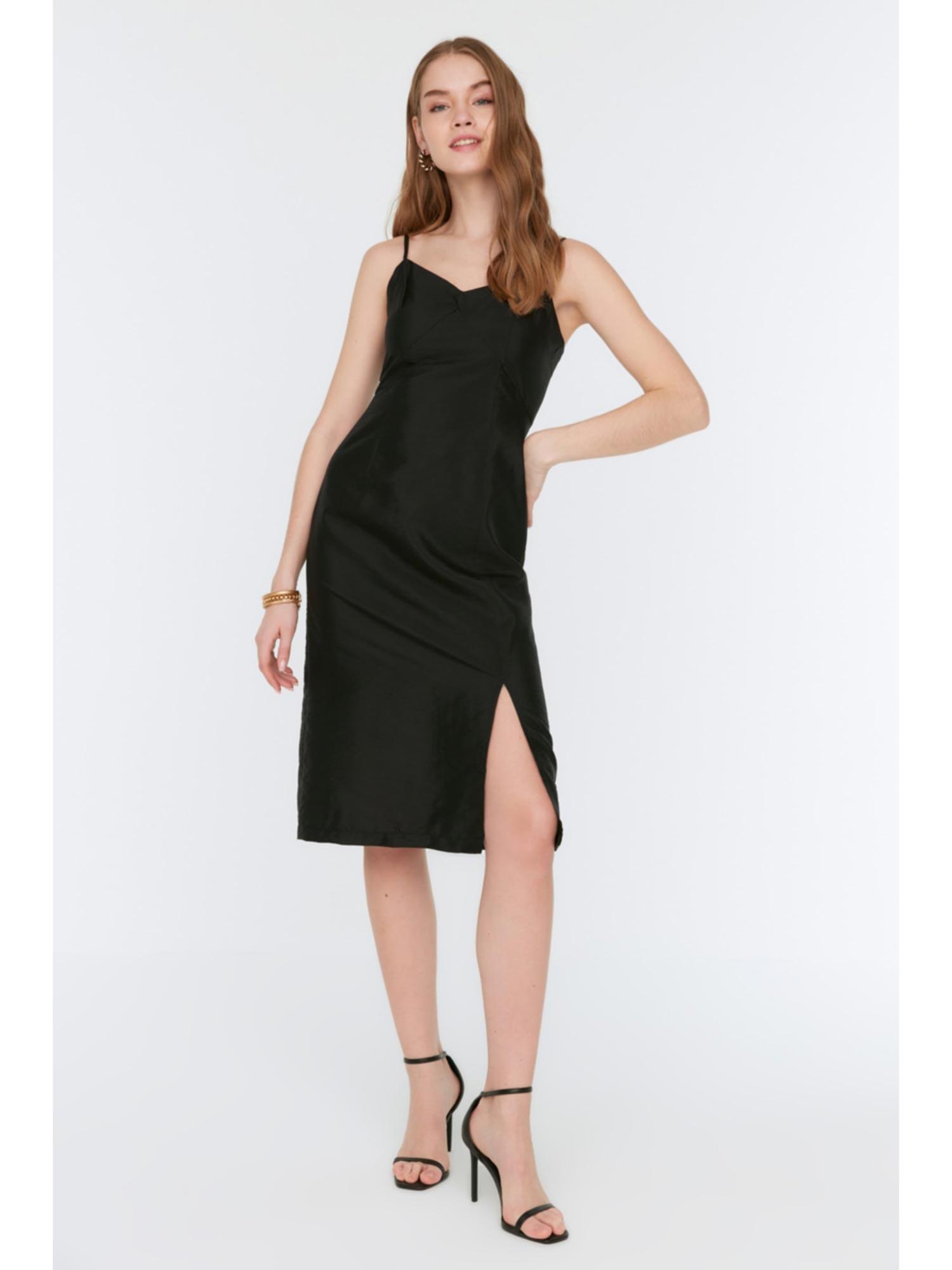 women's semi-fit black knee length dresses