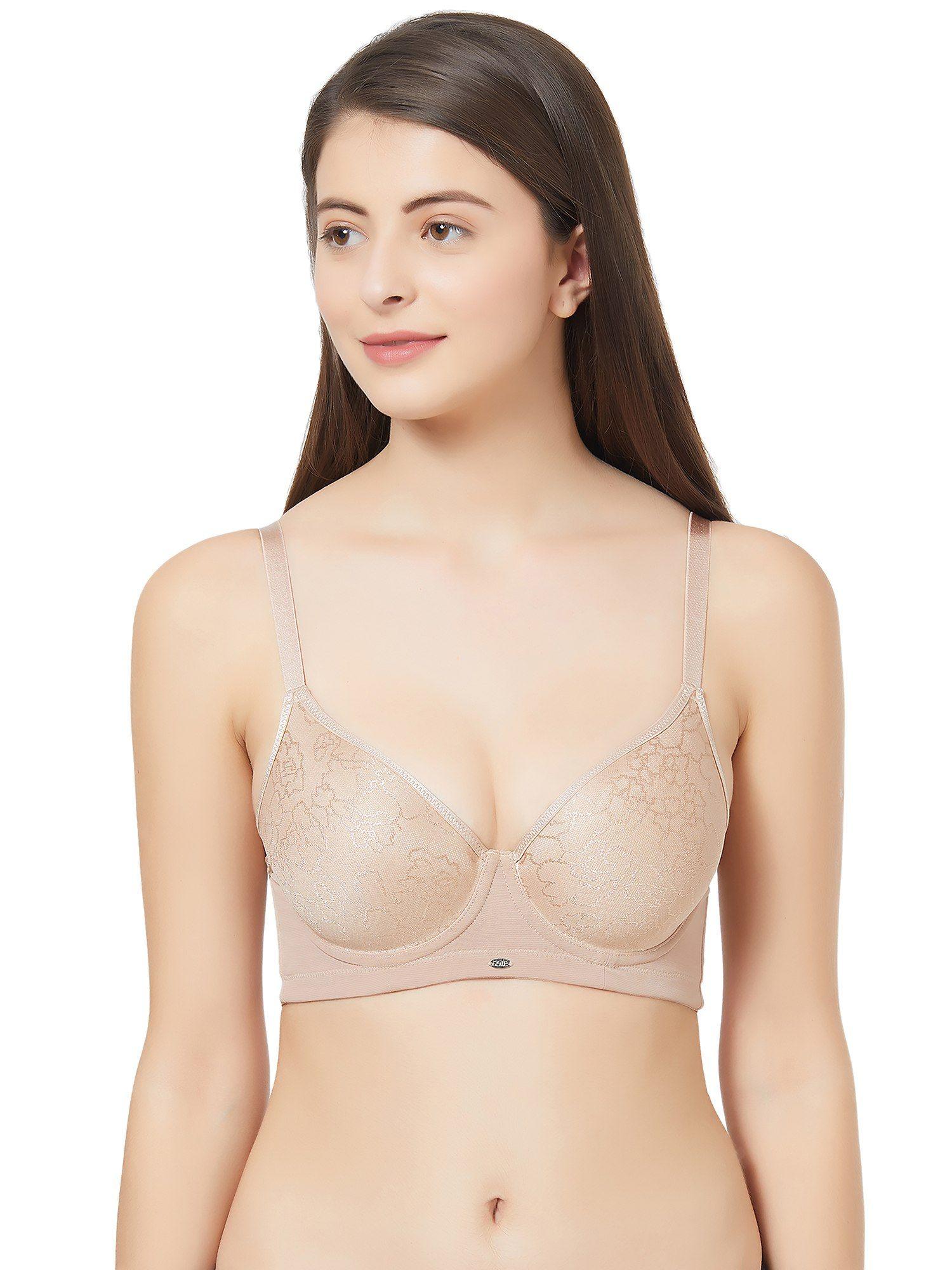 women's semi-medium coverage padded wired jacquard t-shirt bra-beige